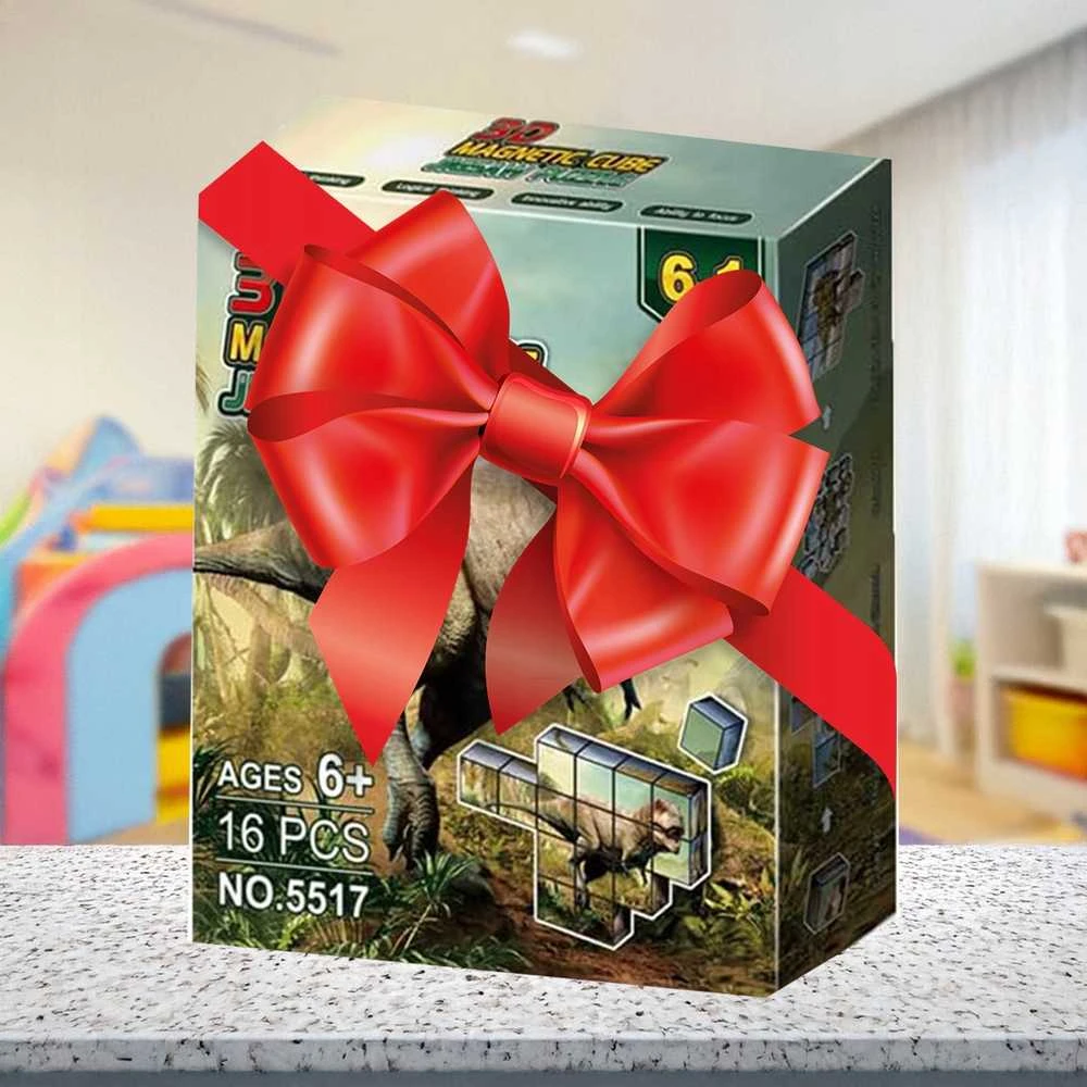 Malplay Magnetiniai 3D dėlionės kubeliai, dinozaurai, 16 detalių vaikams