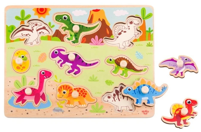 Tooky Toys Paėmę žaislinę medinę montessori dėlionės dėlionės dinozaurai