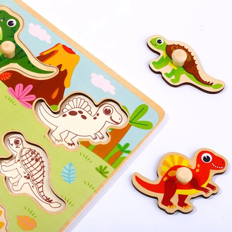 Tooky Toys Paėmę žaislinę medinę montessori dėlionės dėlionės dinozaurai