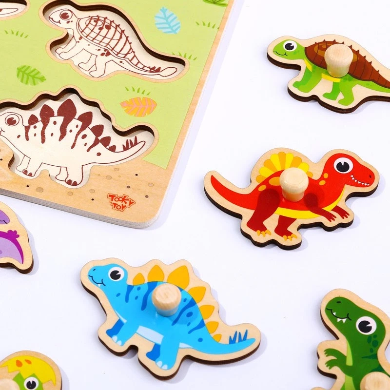 Tooky Toys Paėmę žaislinę medinę montessori dėlionės dėlionės dinozaurai