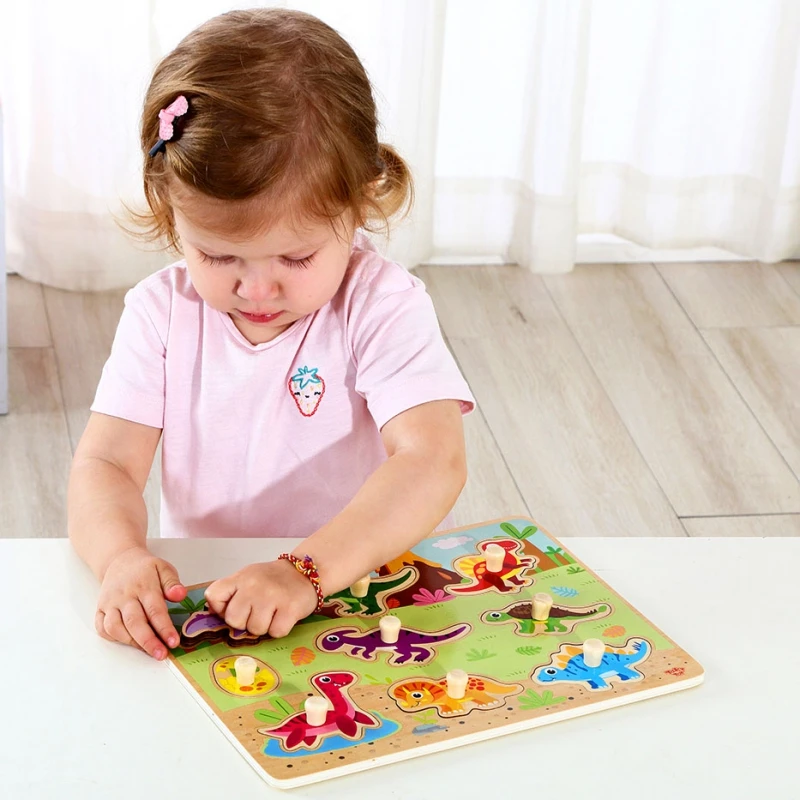 Tooky Toys Paėmę žaislinę medinę montessori dėlionės dėlionės dinozaurai