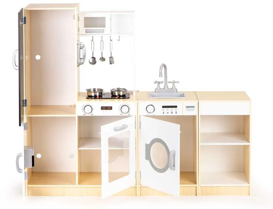 Medinė virtuvė vaikams xxl lenta + led ECOTOYS