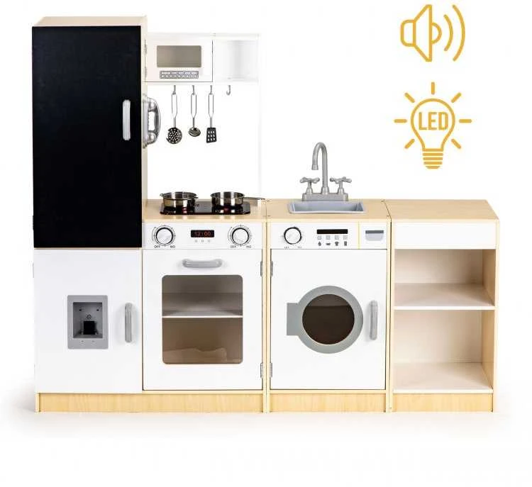 Medinė virtuvė vaikams xxl lenta + led ECOTOYS