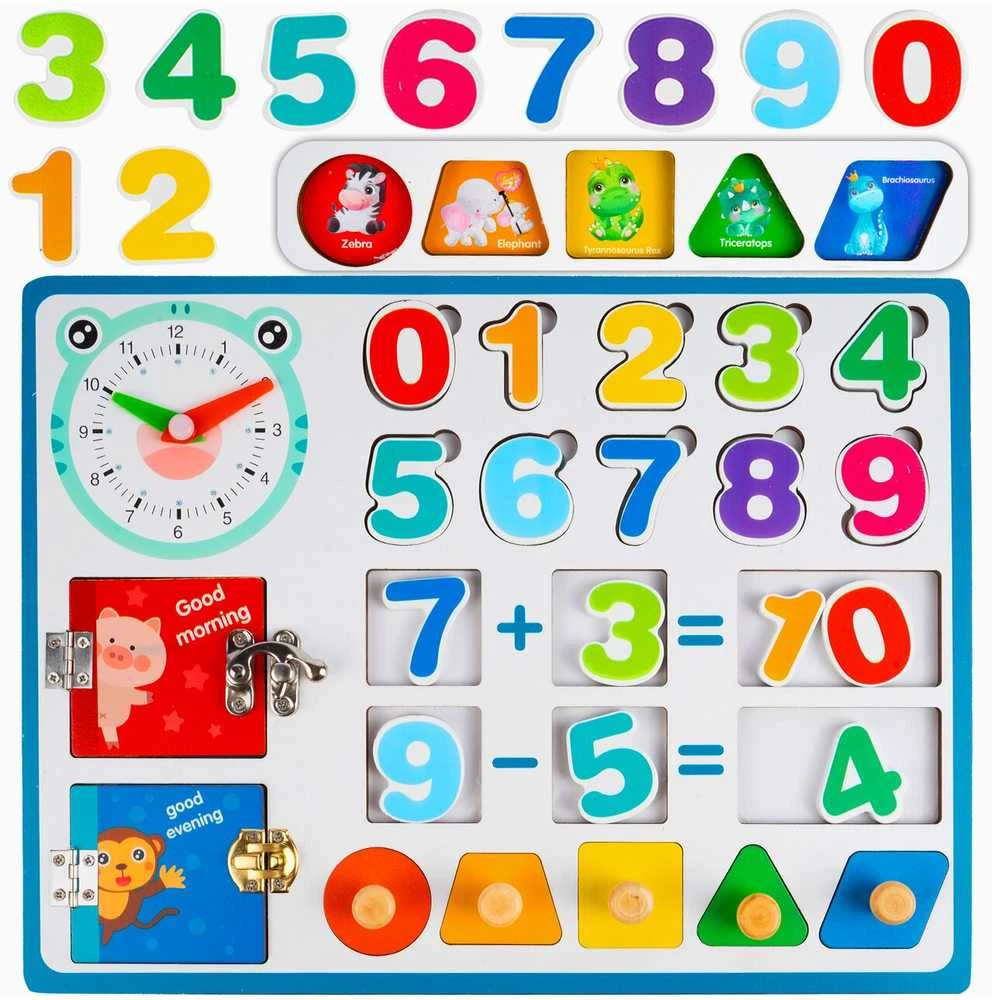 Malplay Medinė manipuliacinė mokomoji lenta matematikos skaičiai, laikrodis