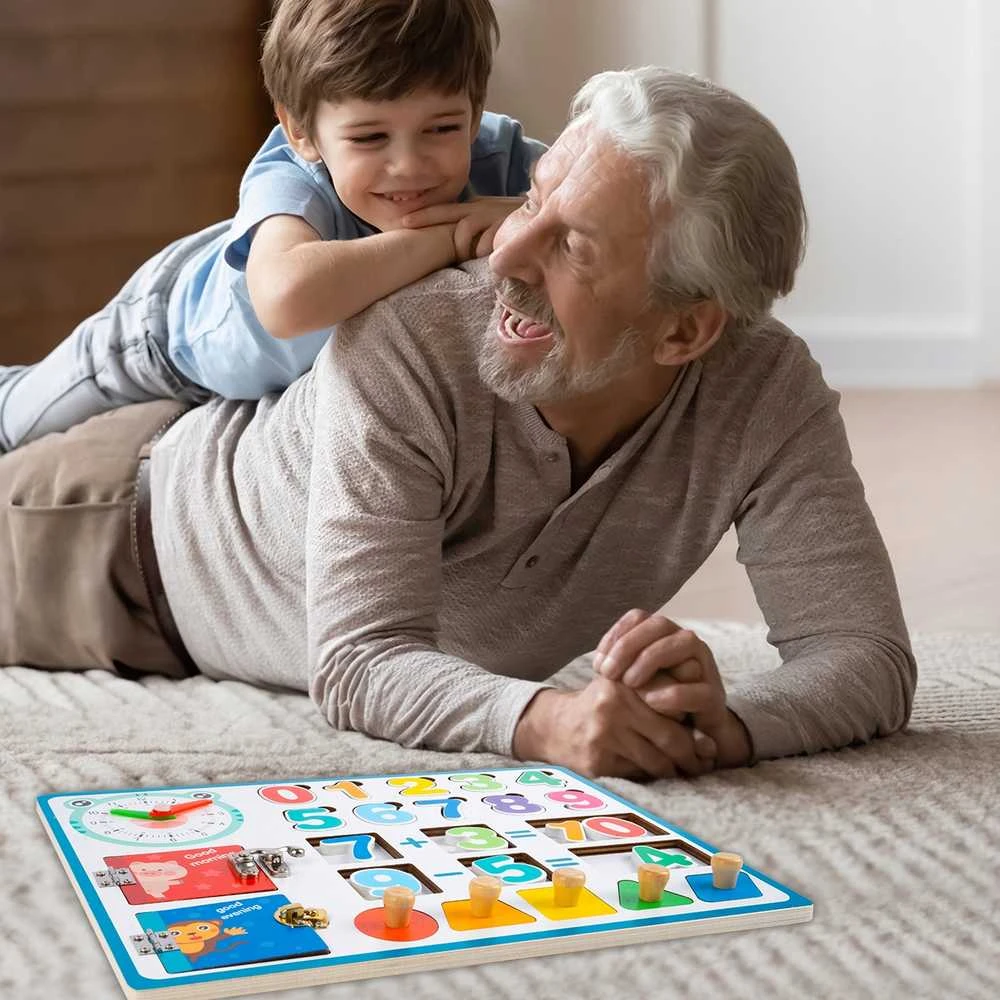 Malplay Medinė manipuliacinė mokomoji lenta matematikos skaičiai, laikrodis