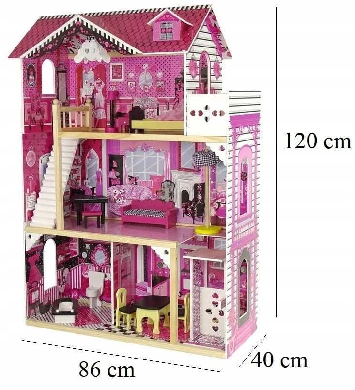 Medinis lėlių namelis su baldeliais Villa Amelia 120 cm.