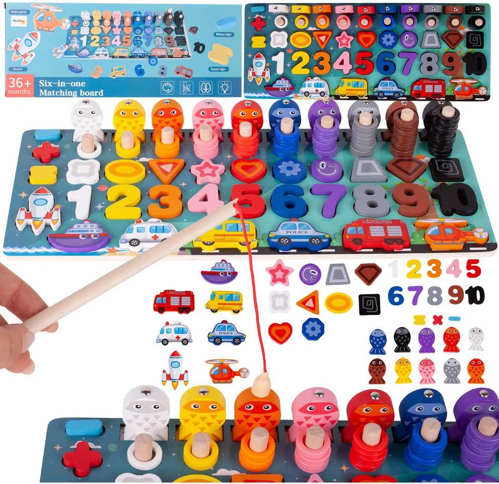 Malplay Montessori medinė dėlionė, mokanti skaičiuoti 6in1