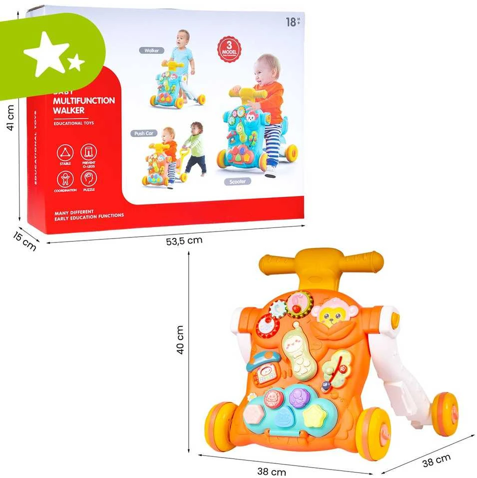 Malplay Oranžinis Daugiafunkcinis stumdukas kūdikiams Montessori 3in1. Oranžinis