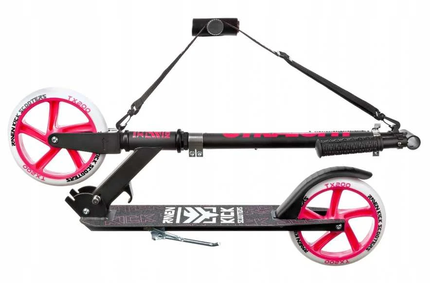 Aliuminis paspirtukas RAVEN STRAIGHT Juodas/Rožinis su dideliais 20 cm. ratais
