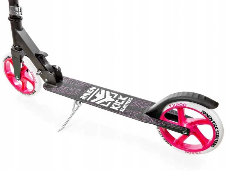 Aliuminis paspirtukas RAVEN STRAIGHT Juodas/Rožinis su dideliais 20 cm. ratais