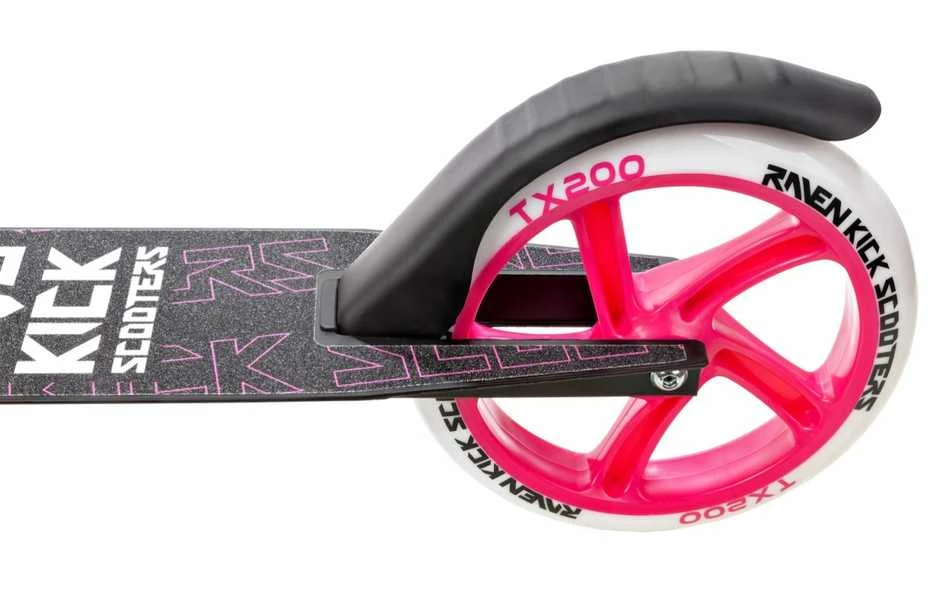 Aliuminis paspirtukas RAVEN STRAIGHT Juodas/Rožinis su dideliais 20 cm. ratais