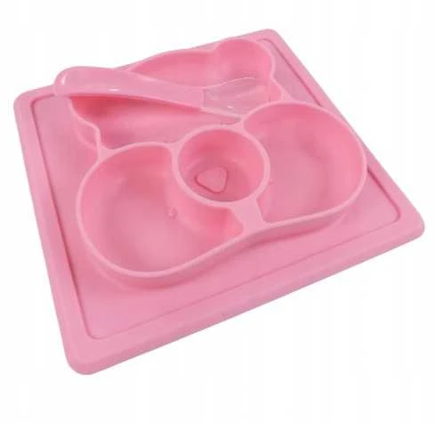 Pink Neslystantis silikoninis indas su šaukštu “Rožinė”
