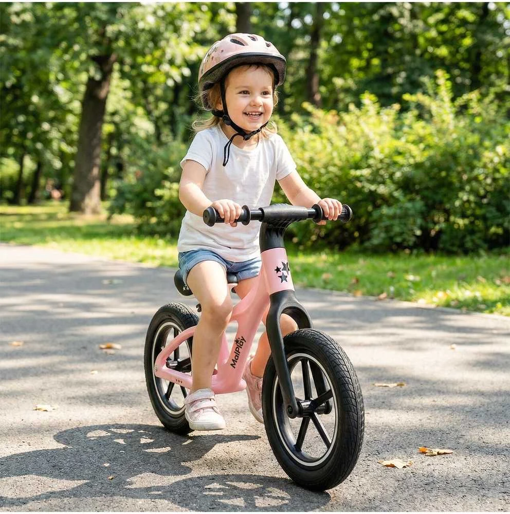 Malplay Balansinis dviratis vaikams nuo 2 metų, 12 colių, PU ratai, lengvi, 3,4kg, „Nylu Rožinė“