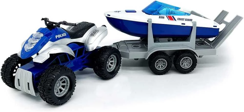 Malplay Žaislinis policijos rinkinys – keturratis + motorinė valtis 1:16