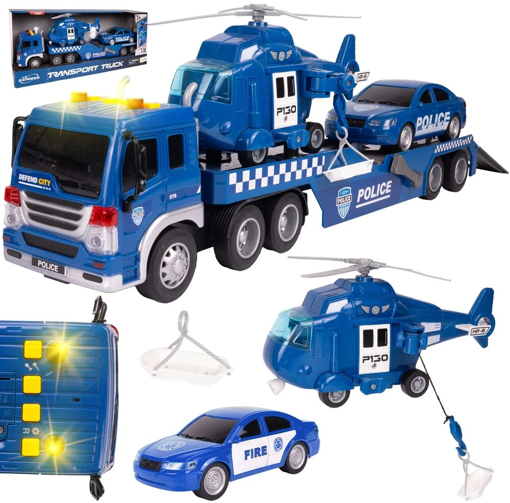 Malplay Žaislinis Policijos vilkiko rinkinys su sraigtasparniu, šviesa ir garsu, 1:16