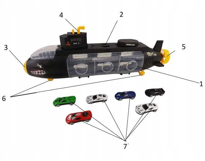 Malplay Žaislinis povandeninis laivas su 5 automobiliais ir malūnsparniu