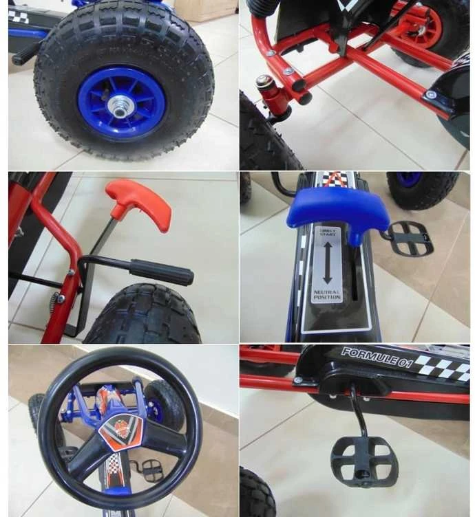 Pedalais minamas kartingas su reguliuojama sėdyne, mėlyn.