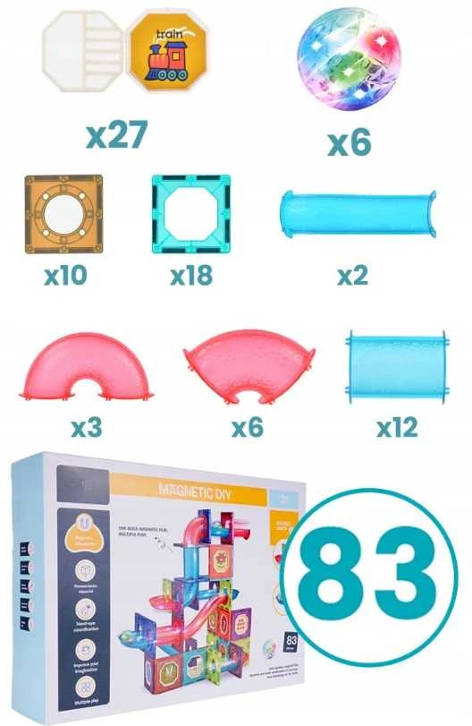 Šviečiantis Magnetinis lavinamasis konstruktorius Light Magnetic, 83 dalių