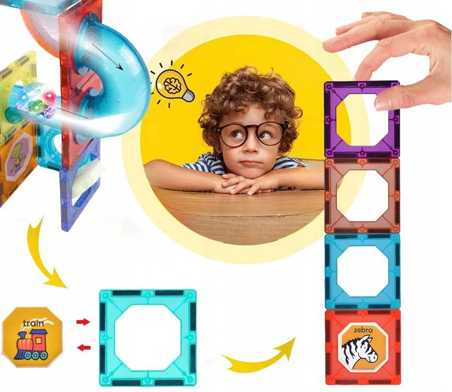 Lean Toys Kamuoliukų trasa su magnetiniais blokeliais, 202 detalės