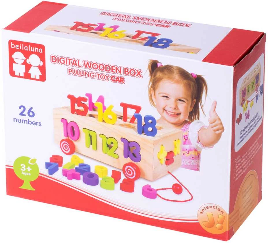 Traukiamas vežimėlis su 26 spalvotais skaičiais