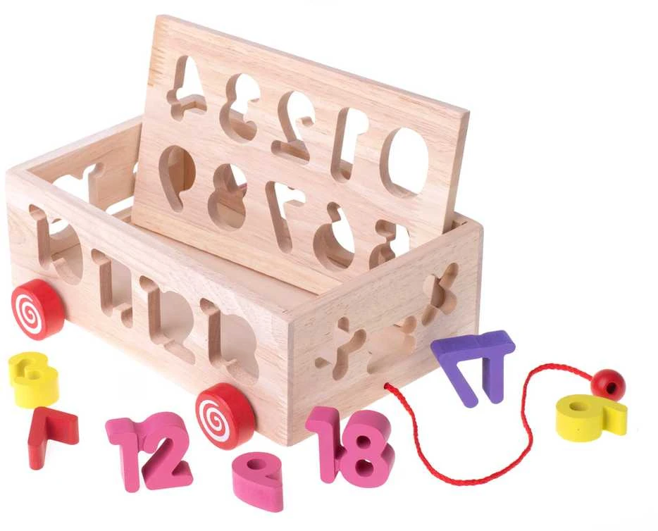 Traukiamas vežimėlis su 26 spalvotais skaičiais