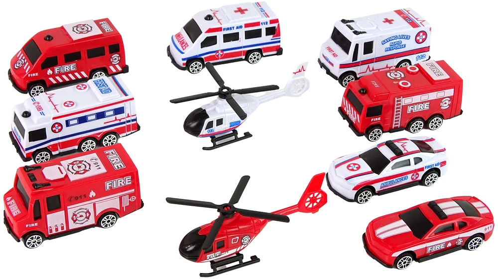 Lean Toys Ugniagesių ir greitosios medicinos pagalbos transporto priemonių rinkinys