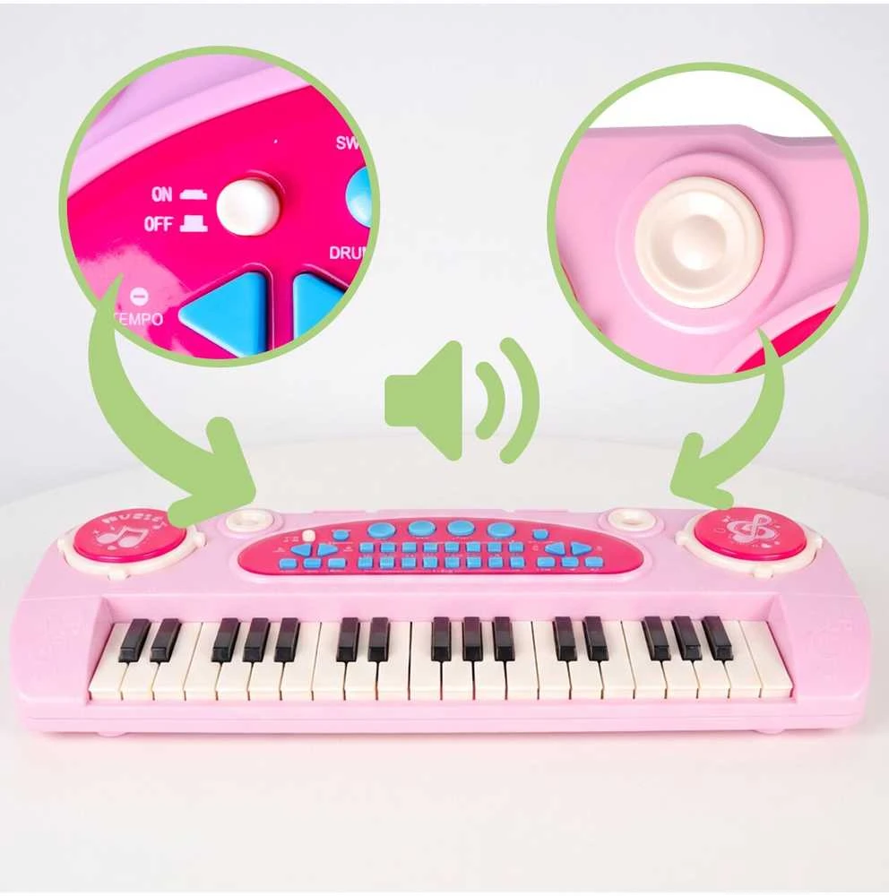 Malplay Vaikiškas pianinas 37 klavišų su mikrofonu, rožinis, USB, MP3