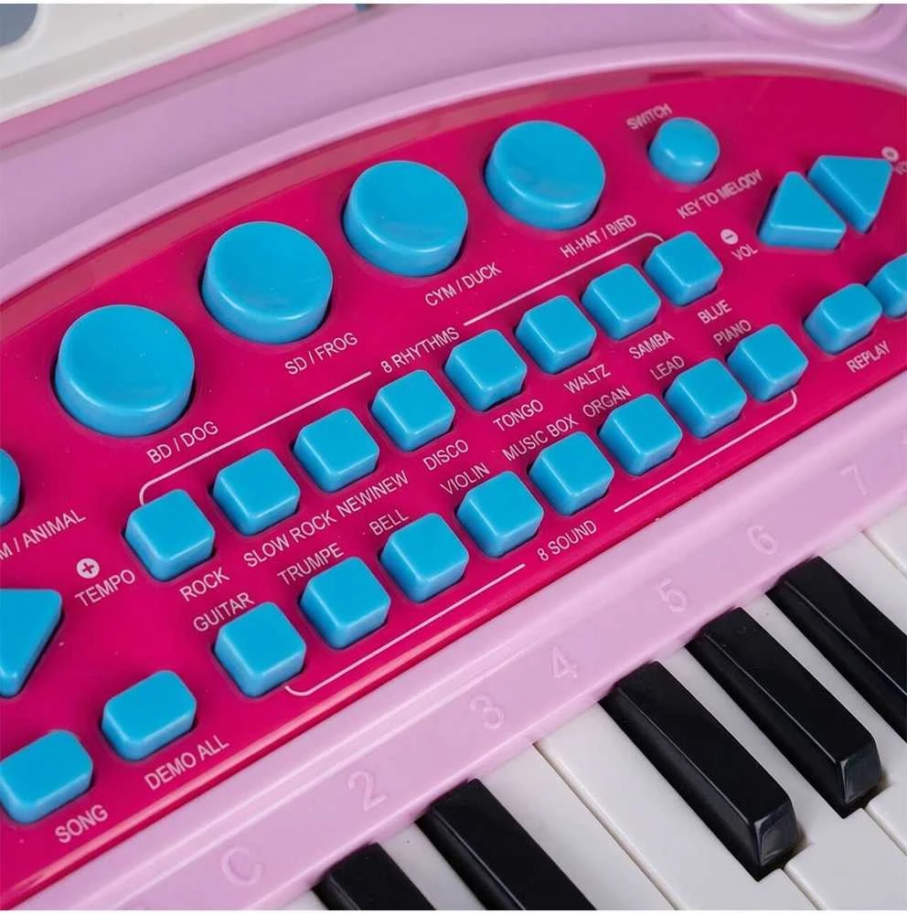 Malplay Vaikiškas pianinas 37 klavišų su mikrofonu, rožinis, USB, MP3