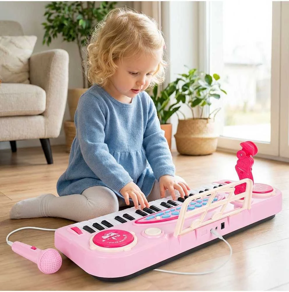 Malplay Vaikiškas pianinas 37 klavišų su mikrofonu, rožinis, USB, MP3
