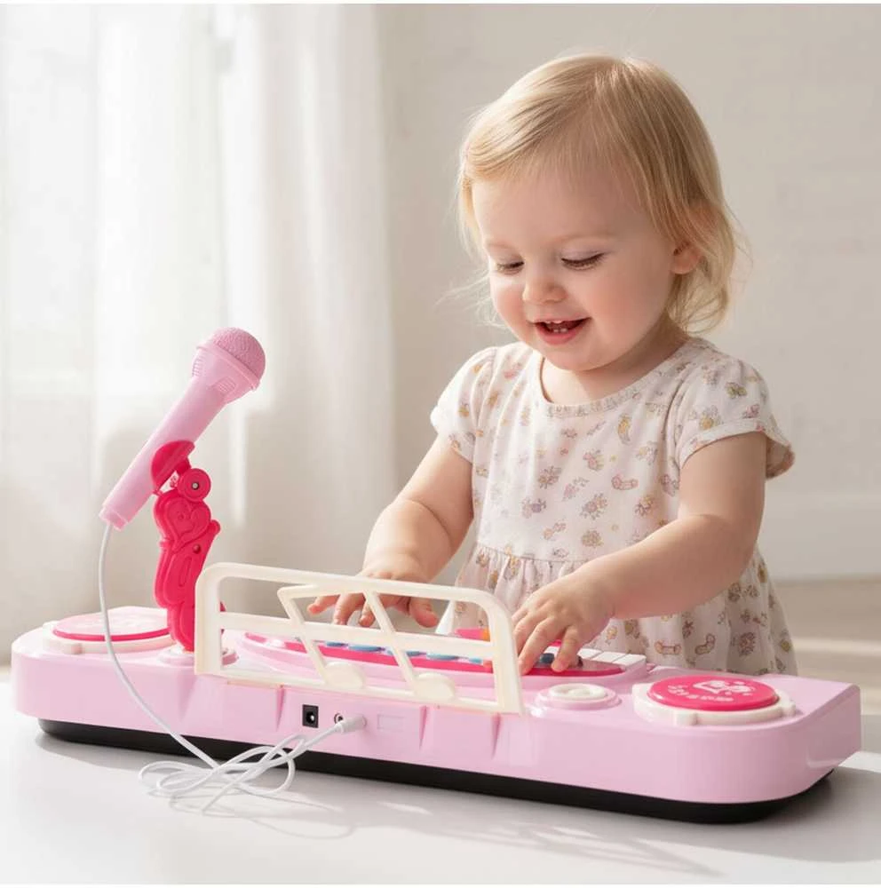 Malplay Vaikiškas pianinas 37 klavišų su mikrofonu, rožinis, USB, MP3