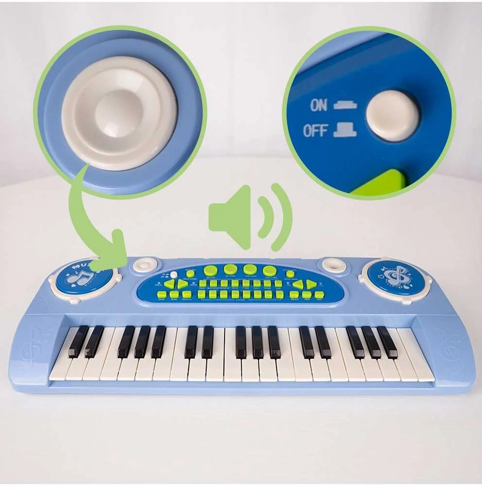Malplay Vaikiškas pianinas 37 klavišų su mikrofonu, mėlynas, USB, MP3