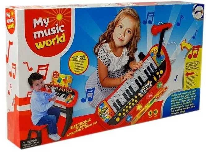Lean Toys Klaviatūra su stovu, kėdute ir mikrofonu – 37 klavišai, raudona
