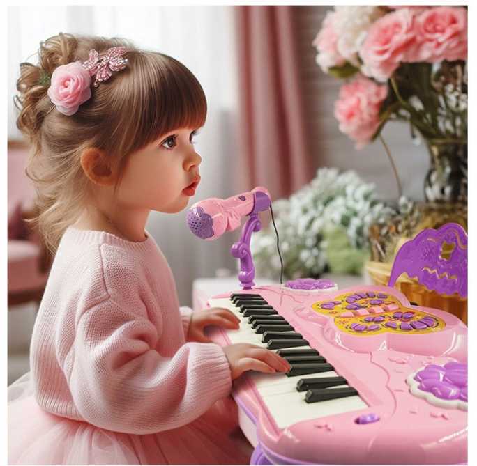 National Geographic Vaikiškas pianinas - sintezatorius su mikrofonu ir kėdute, happy music