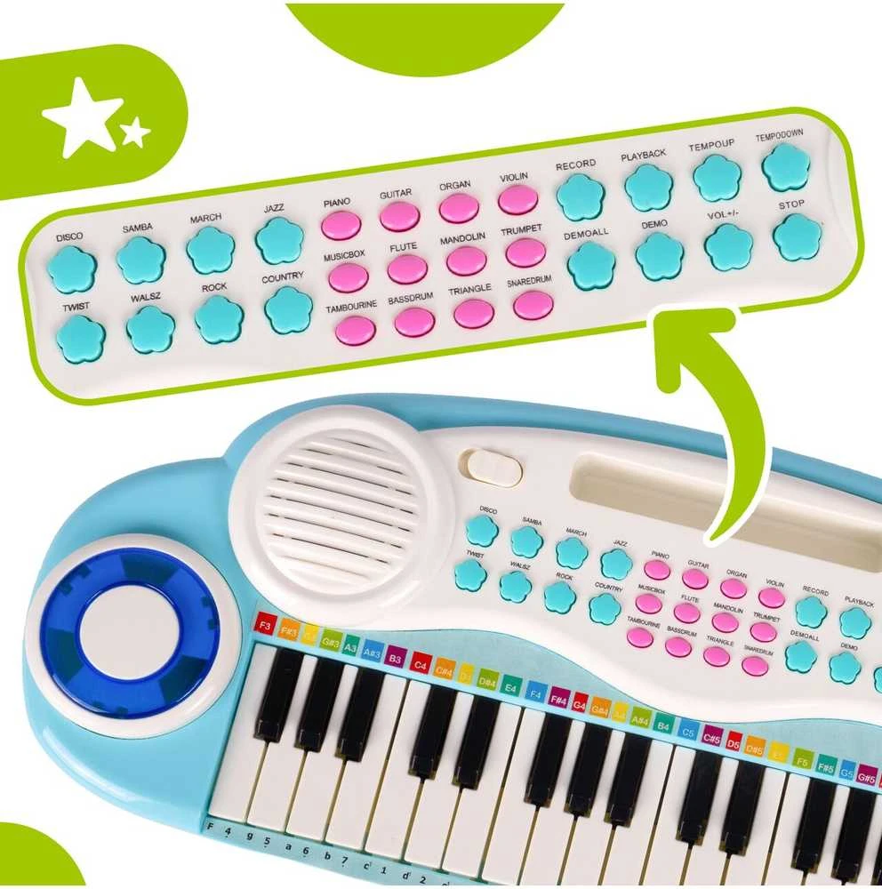 Malplay Vaikiškas pianinas - sintezatorius su mikrofonu ir kėdute - mėlynas Music