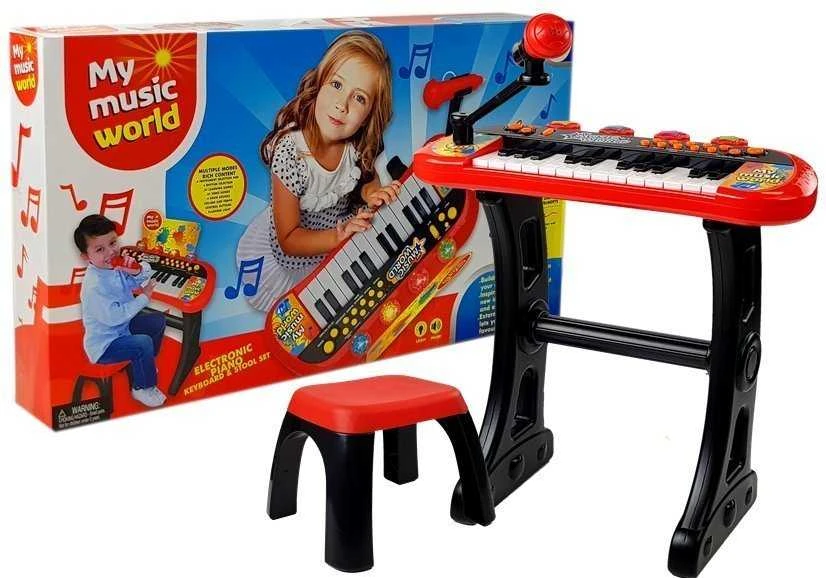 Lean Toys Klaviatūra su stovu, kėdute ir mikrofonu – 37 klavišai, raudona