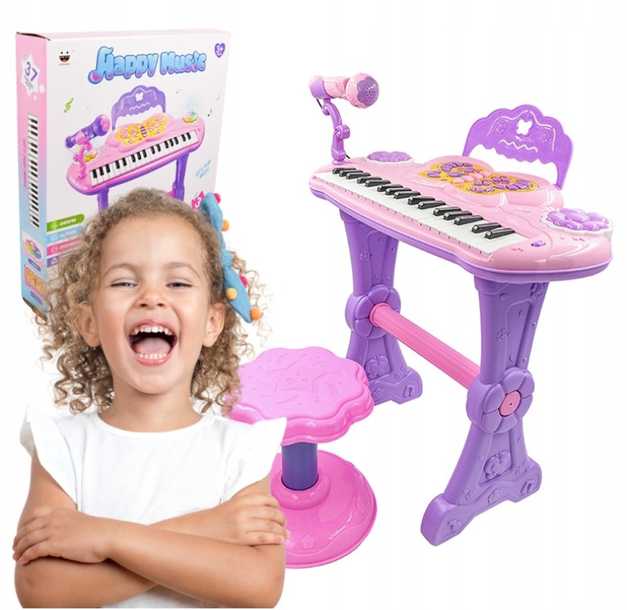National Geographic Vaikiškas pianinas - sintezatorius su mikrofonu ir kėdute, happy music