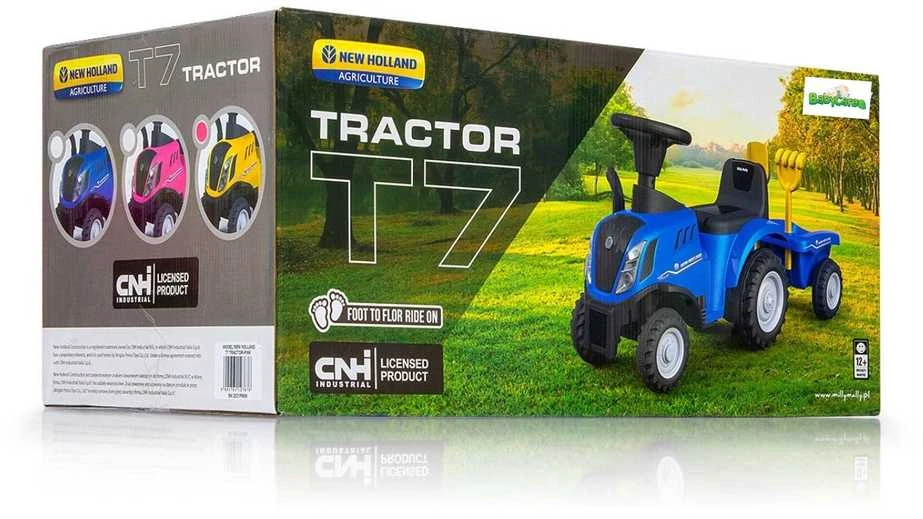 Vaikiškas traktorius su priekaba ir priedais New Holland , geltonas