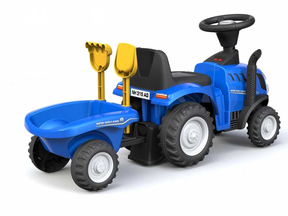 Vaikiškas traktorius su priekaba ir priedais New Holland , geltonas