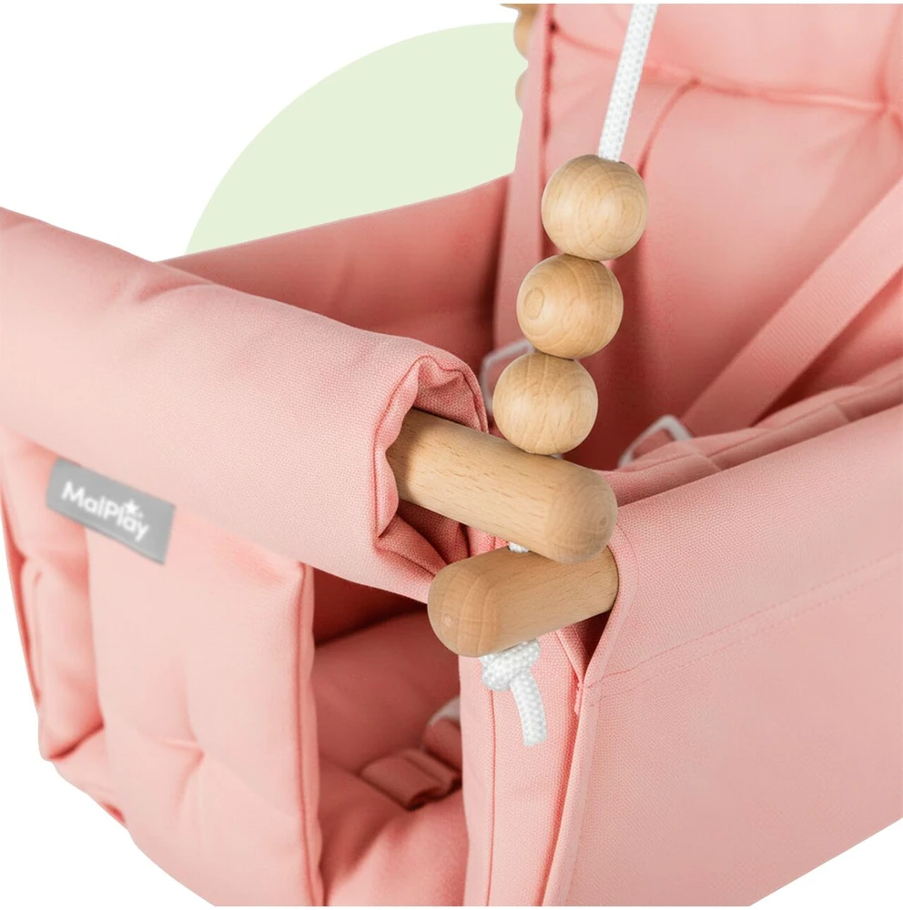 Vaikiškos medvilninės sūpynės su pagalvėlėmis ir dirželiais, 12-36 mėn., 60 kg, rožinės