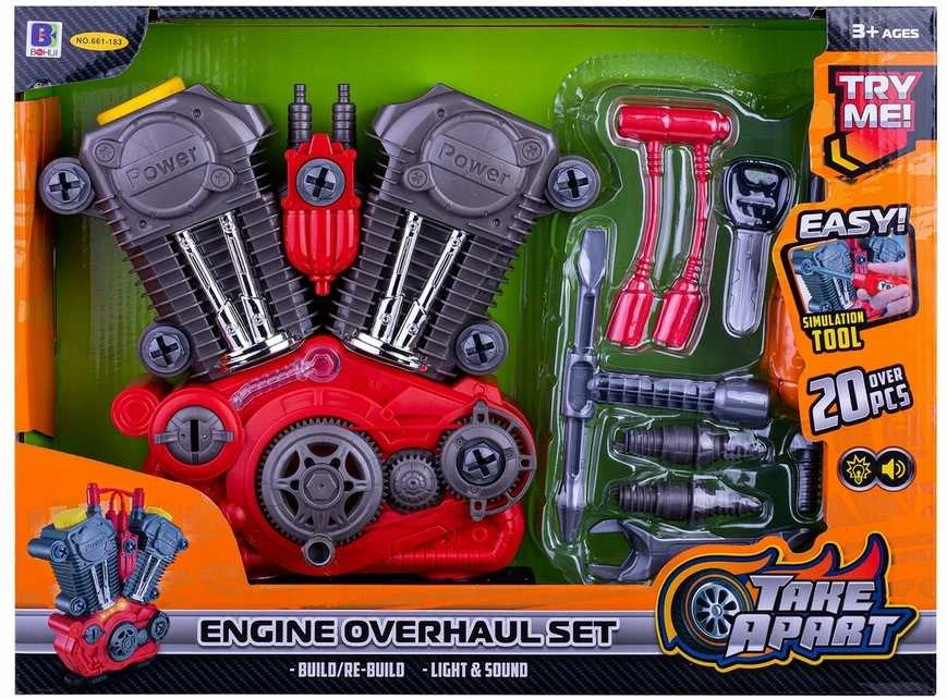 Didelis mechaninis variklis su priedais Lean Toys