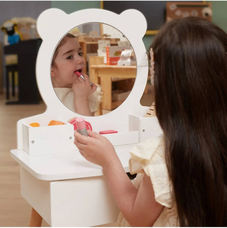 Viga Toys Viga Medinė Makiažo Staliukas Su Veidrodžiu Baltas