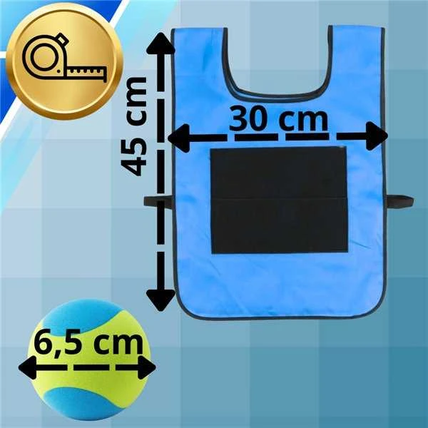 Vikrumo žaidimo rinkinys velcro liemenė su minkštais kamuoliukais, mėlyna