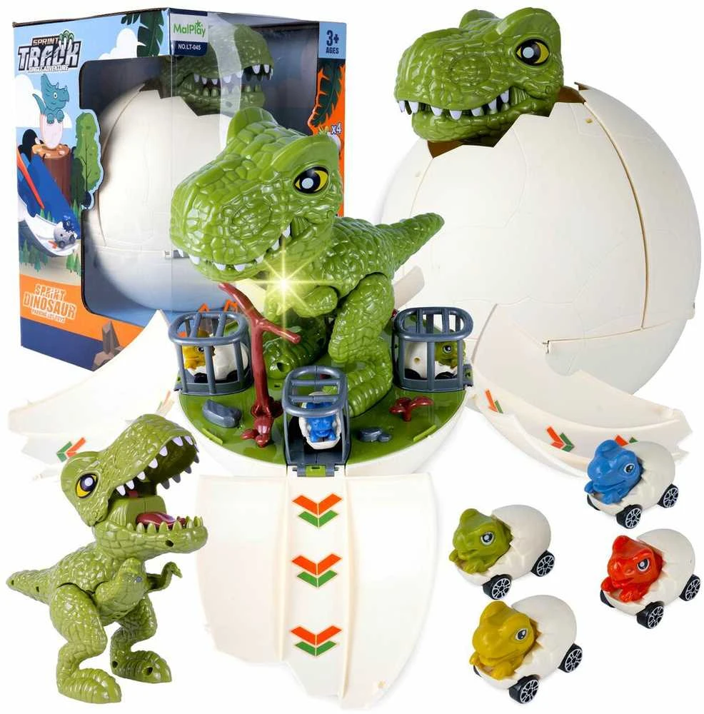 Malplay Žaislinė transporto paleidimo priemone su slydimo takeliu Dinozauras kiaušinyje, 2in1