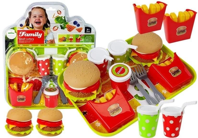 Lean Toys Žaidimų rinkinys su hamburgeriais ir gruzdintomis bulvytėmis