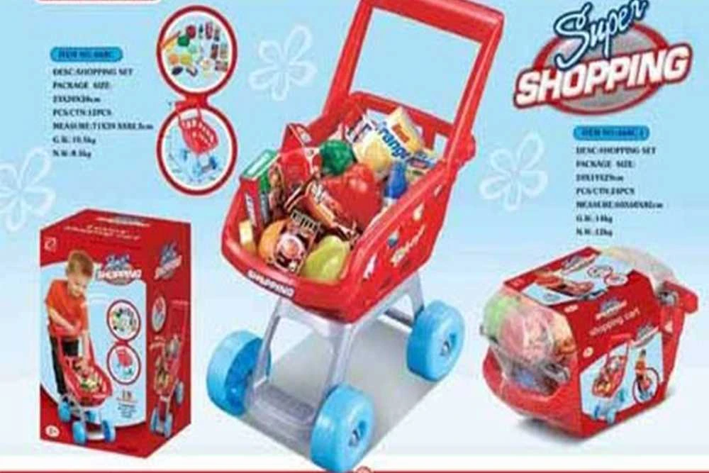 Žaislinis pirkinių vežimėlis su pirkiniais "SuperMarket"