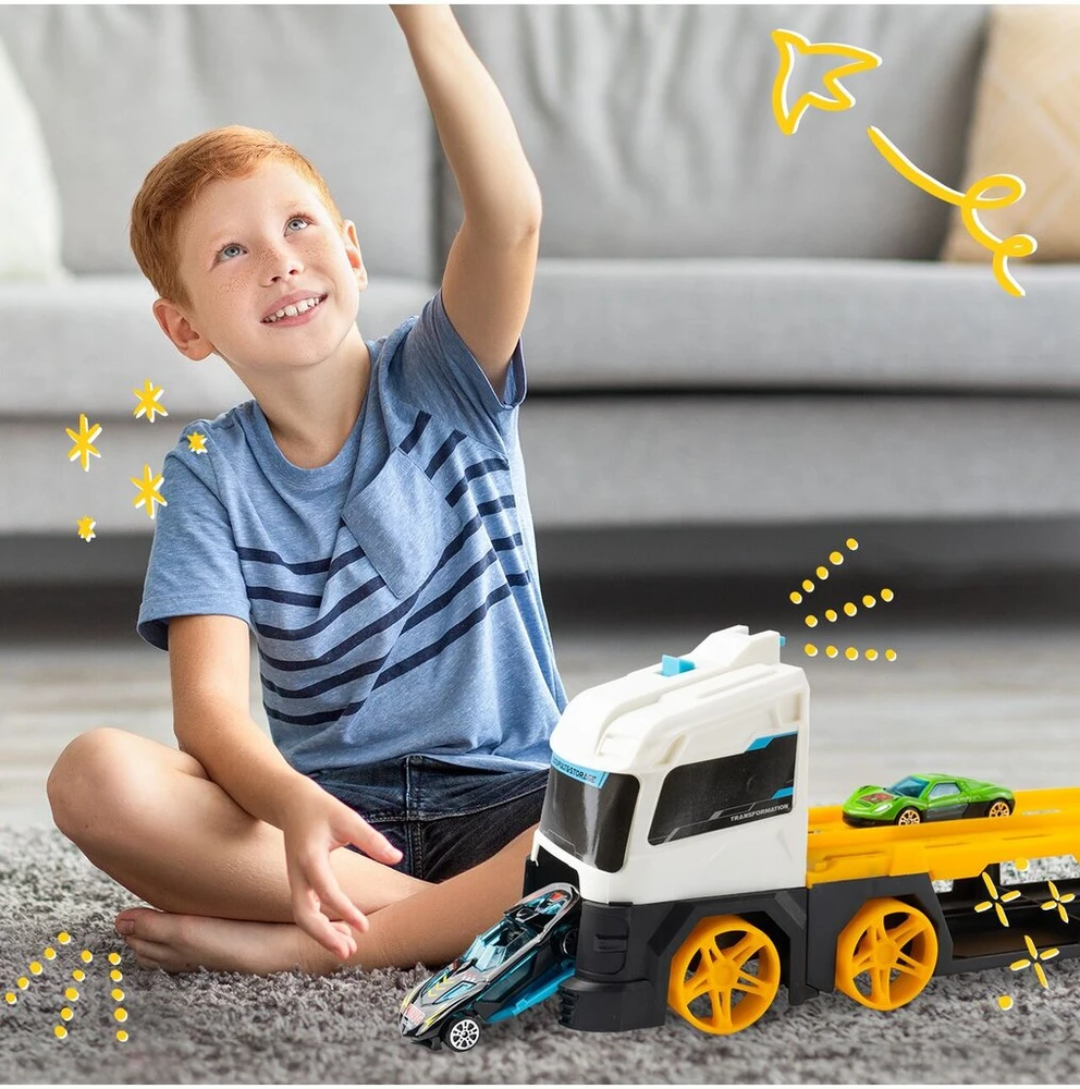 Malplay Žaislinis sunkvežimis trasa su paleidimo įranga ir 2 automobiliais