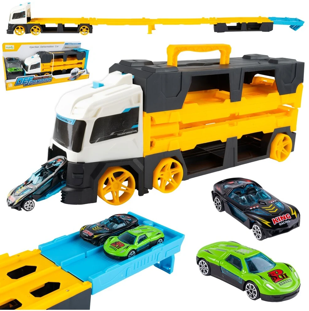 Malplay Žaislinis sunkvežimis trasa su paleidimo įranga ir 2 automobiliais