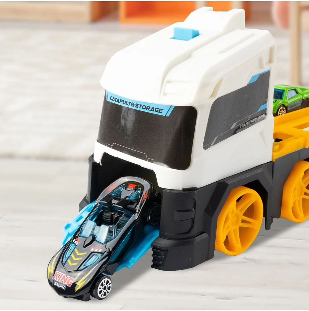 Malplay Žaislinis sunkvežimis trasa su paleidimo įranga ir 2 automobiliais