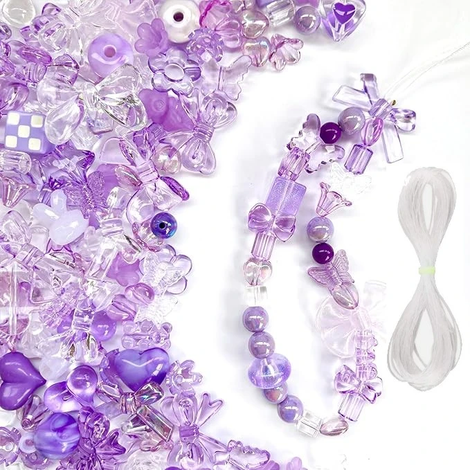 Dekoratyvinių karoliukų rinkinys papuošalų gamybai RainBow® 100 vnt., spalva violetinė