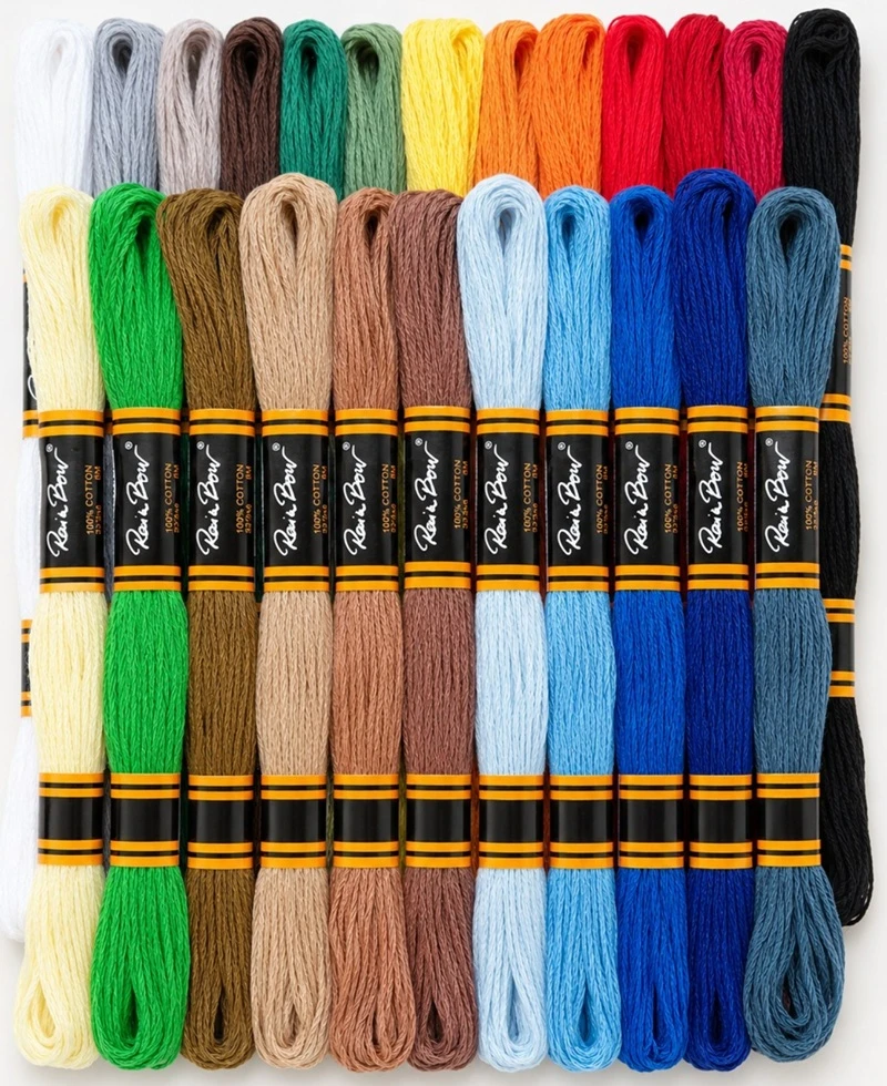 Medvilninių siuvinėjimo siūlų Muline RainBow® 24 natūralių spalvų po 8 m rinkinys